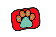 orange and teal paw print that says MECC inside the red YouTube square
