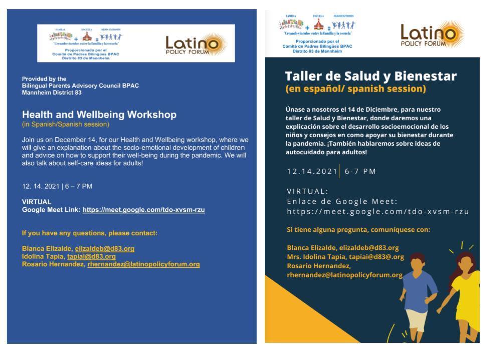 Flyer for Health and Wellbeing Workshop